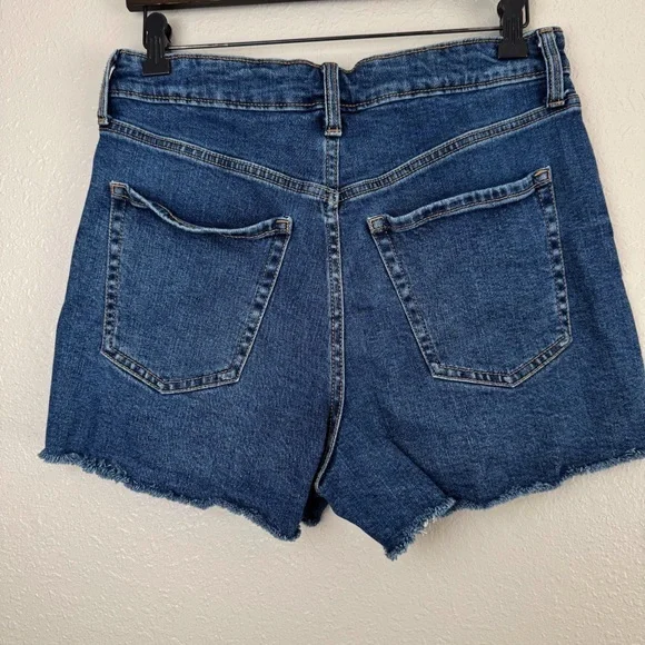Old Navy higher high rise sky-hi A-line‎ raw hem denim jean shorts dark wash 8 - Picture 5 of 9